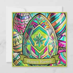 Carte Caricature couleur Motif de Pâques avec oeufs de P