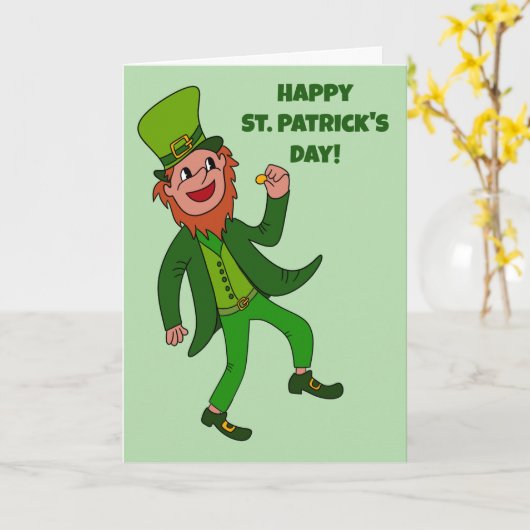Carte Caricature Cute Leprechaun St. Patrick's Day (Fleur jaune)