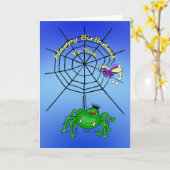 Carte Caricature d'anniversaire d'une araignée sur le We (Fleur jaune)