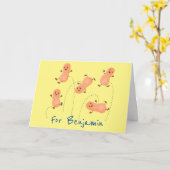 Carte Caricature de cacahuètes joyeux sautillant (Fleur jaune)