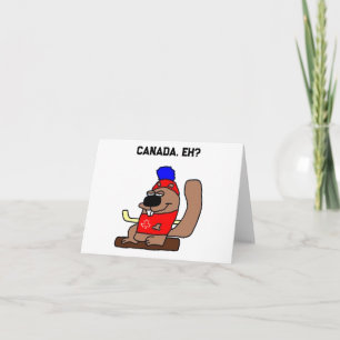 Carte Caricature de castor de hockey en Chemise Feuille 