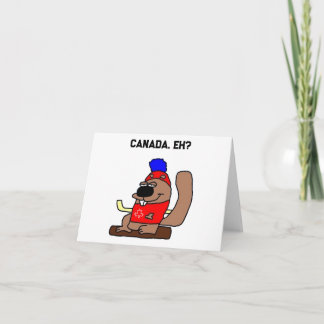 Carte Caricature de castor de hockey en Chemise Feuille 