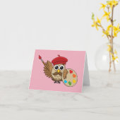 Carte Caricature de Chouette Peintre Cute | Ajouter son (Fleur jaune)