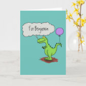 Carte Caricature de dragon drôle et vert qui respire (Fleur jaune)