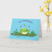Carte Caricature de grenouille vert mignon (Fleur jaune)