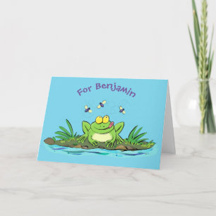 Carte Caricature de grenouille vert mignon