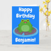 Carte Caricature de grenouille verte mignonne anniversai (Fleur jaune)