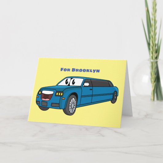 Carte Caricature de la Limousine bleu mignonne (Devant)