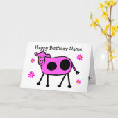 Carte Caricature de la vache rose fine et des fleurs (Fleur jaune)