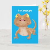 Carte Caricature de lézard de dragon à barbe (Fleur jaune)