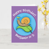 Carte Caricature d'escargot joyeux (Fleur jaune)