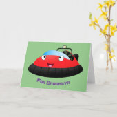 Carte Caricature d'hovercraft rouge joyeux (Fleur jaune)