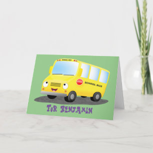 Carte Caricature du bus scolaire jaune joyeux