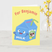 Carte Caricature en carton de lait joyeux (Fleur jaune)