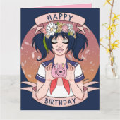 Carte Caricature fille mignonne Selfie Caméra fille Anni (Fleur jaune)