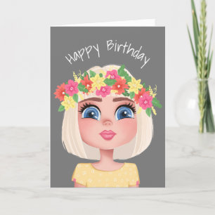 Carte Caricature Fleur d'anniversaire fille