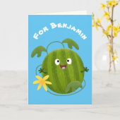 Carte Caricature joli et souriant de pastèque (Fleur jaune)