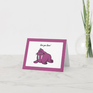 Carte Caricature mignonne de Walrus mauve, nature océani