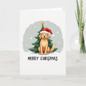 Carte Caricature mignonne Golden Retriever à Santa Hat (Devant)