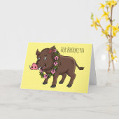 Carte Caricature mignonne sanglier et fleurs (Fleur jaune)