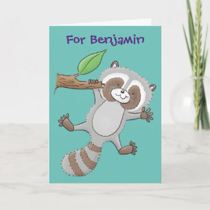 Carte Caricature pour bébé au raton laveur joyeux