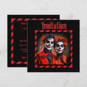 Carte Caricature rouge et noire Dia de los Muertos coupl (Devant / Derrière)