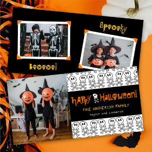 Carte Caricature Skulls & Bones Happy Halloween pour enf