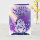 Carte Caricature Violet Dj Hippo Anniversaire (Fleur jaune)
