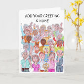 Carte Caricatures de personnes faisant au revoir (Fleur jaune)