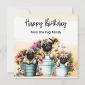 Carte Carlin avec fleurs Aquarelle d'anniversaire (Devant)