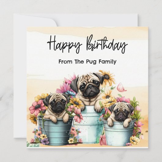 Carte Carlin avec fleurs Aquarelle d'anniversaire (Devant)