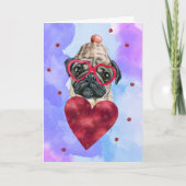 Carte Carlin bleu violet Valentine's Day Cadeau chien (Devant)