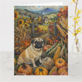 Carte Carlin Chien Moisson Automne Thanksgiving (Fleur jaune)