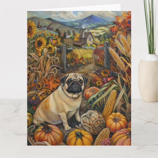 Carte Carlin Chien Moisson Automne Thanksgiving (Devant)
