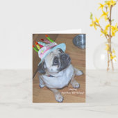 Carte Carlin dans un casquette d'anniversaire (Fleur jaune)