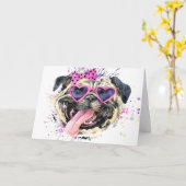 Carte Carlin d'aquarelle rose (Fleur jaune)