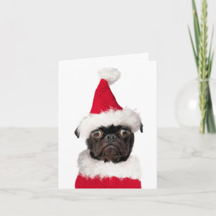 Carte Carlin de Noël Puppy Père Noël Joyeux Pugmas