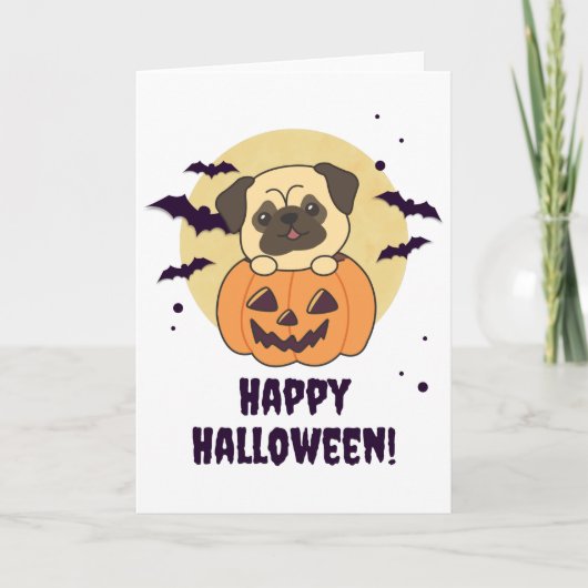 Carte Carlin En Chiens Doux Citrouilles Bonne Halloween (Devant)