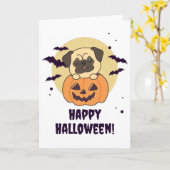 Carte Carlin En Chiens Doux Citrouilles Bonne Halloween (Fleur jaune)