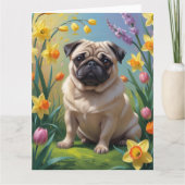 Carte Carlin Fleurs de printemps de chien Peinture (Devant)