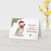 Carte Carlin Noël de chien dans Funny Santa Hat (Fleur jaune)