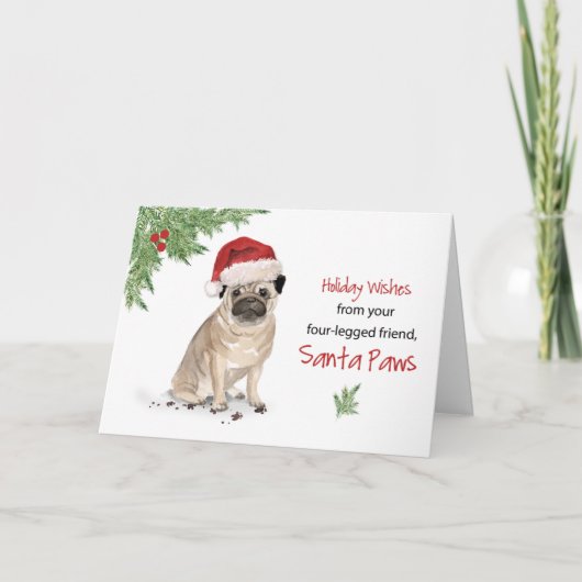 Carte Carlin Noël de chien dans Funny Santa Hat (Devant)