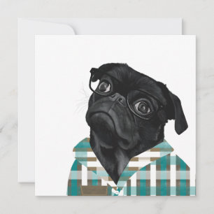 Carte Carlin noir adorable avec lunettes et chemise