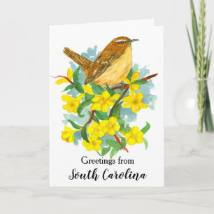 Carte Carolina Wren Bird Jessamine Jaune Blair
