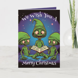Carte Caroling Aliens Christmas Card