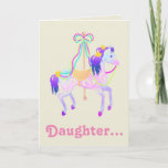 Carte Carousel Horse Birthday card<br><div class="desc">Perfect for Daughter's Birthday!
A pretty Carousel Horse with ribbons and butterflies on pink and purple stripes. Text: Daughter...  May your dreams come true! HAPPY BIRTHDAY
*Visit PartyFactory Collections for matching Carousel Horse products!</div>