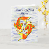 Carte Carpe Koi Poisson Orange Vert pour Anniversaire  (Fleur jaune)