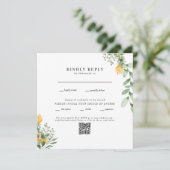 Carte Carré blanc de tournesol moderne Code QR Mariage (Debout devant)