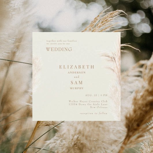 Carte Carré Boho Pampas Cream avec Mariage