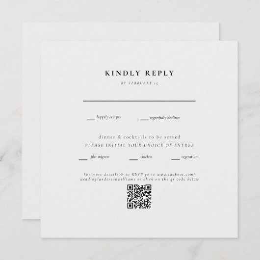 Carte Carré Crème Mariage QR Code II RSVP (Devant / Derrière)